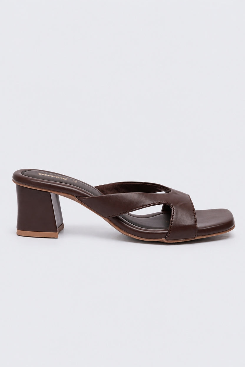 Womens Solid Brown Block Heels - Image 2