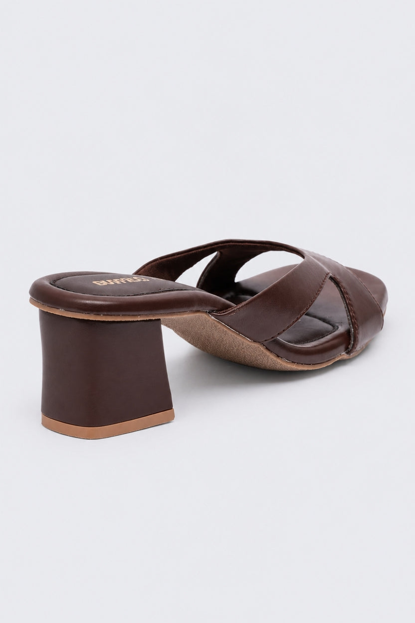 Womens Solid Brown Block Heels - Image 3
