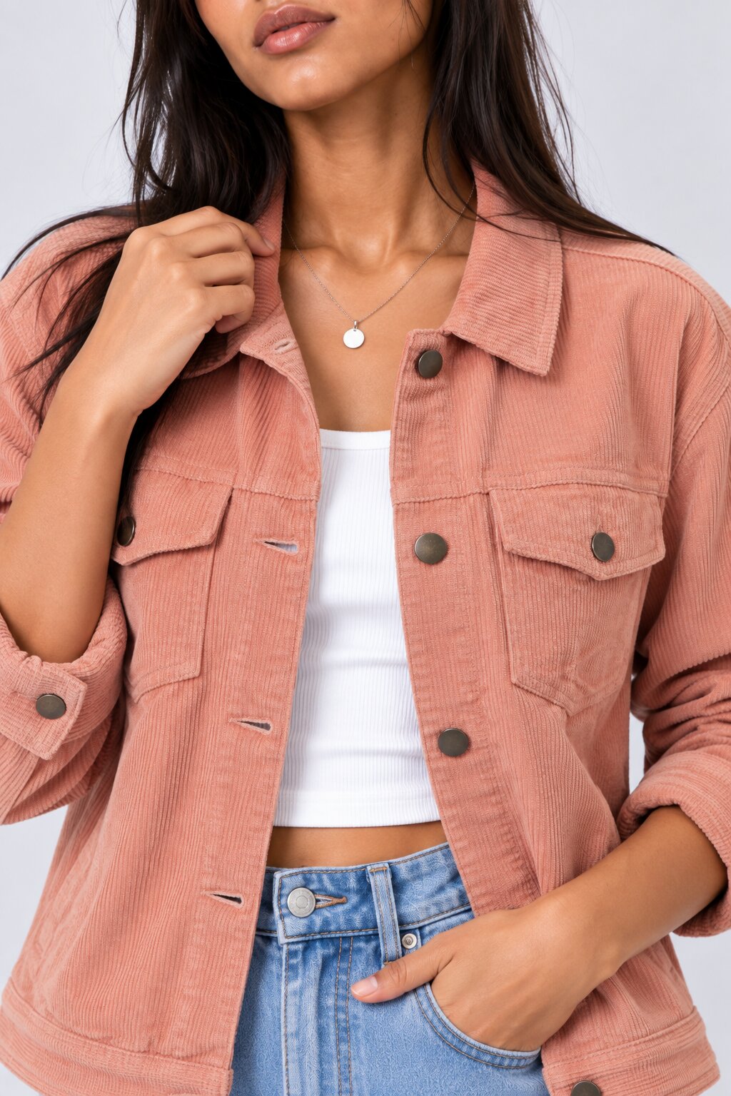 Womens Regular Fit Pink Corduroy Jacket - Image 3