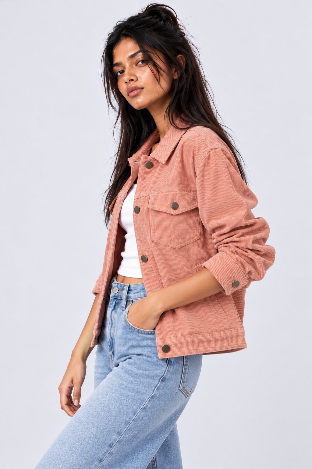 Womens Regular Fit Pink Corduroy Jacket - Image 4