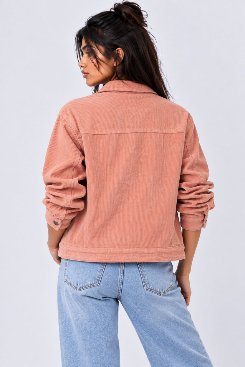 Womens Regular Fit Pink Corduroy Jacket - Image 5
