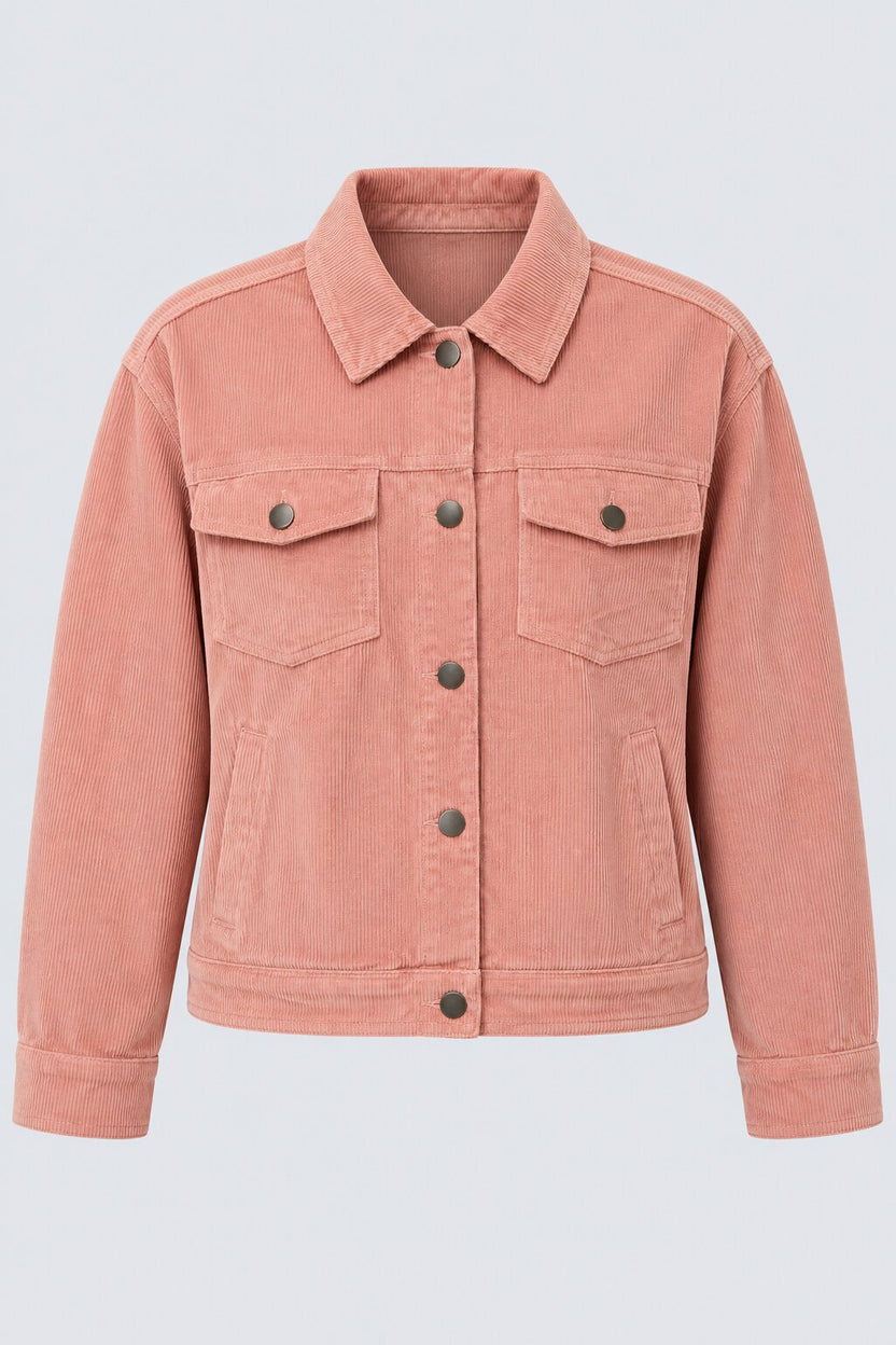 Womens Regular Fit Pink Corduroy Jacket - Image 7