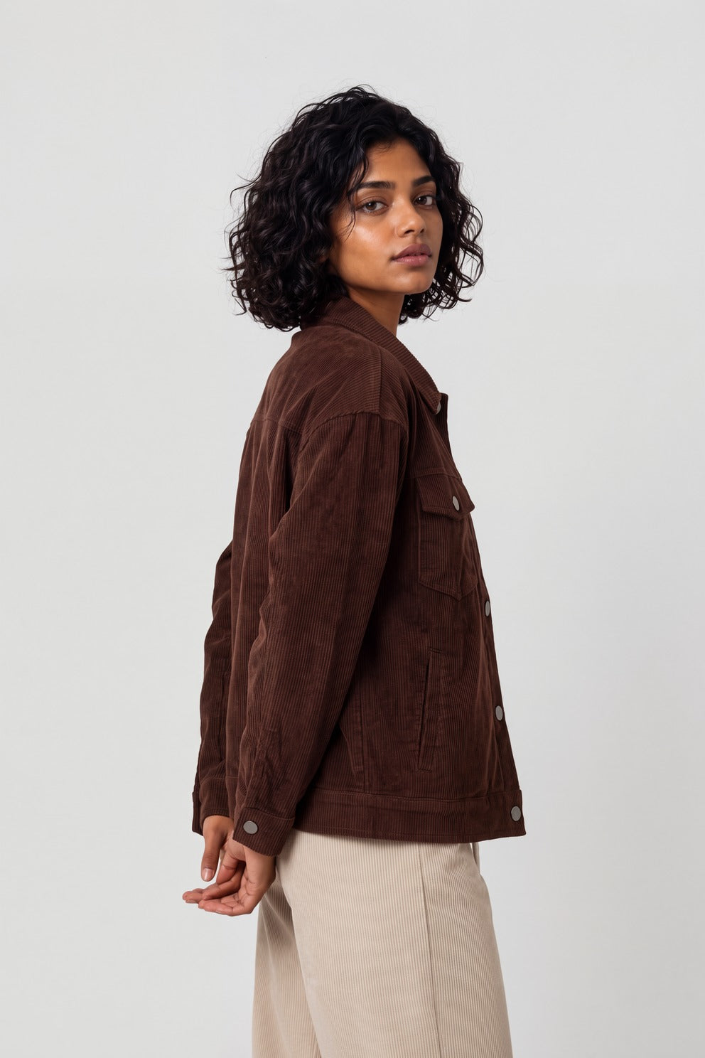 Womens Regular Fit Brown Corduroy Jacket - Image 4