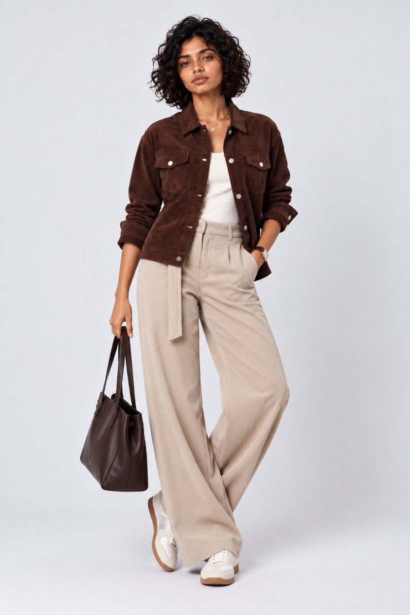 Womens Regular Fit Brown Corduroy Jacket - Image 6