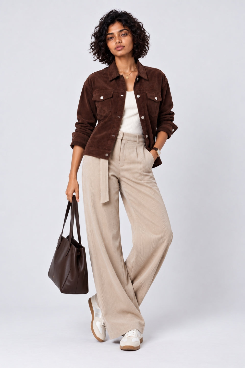 Womens Regular Fit Brown Corduroy Jacket - Image 6