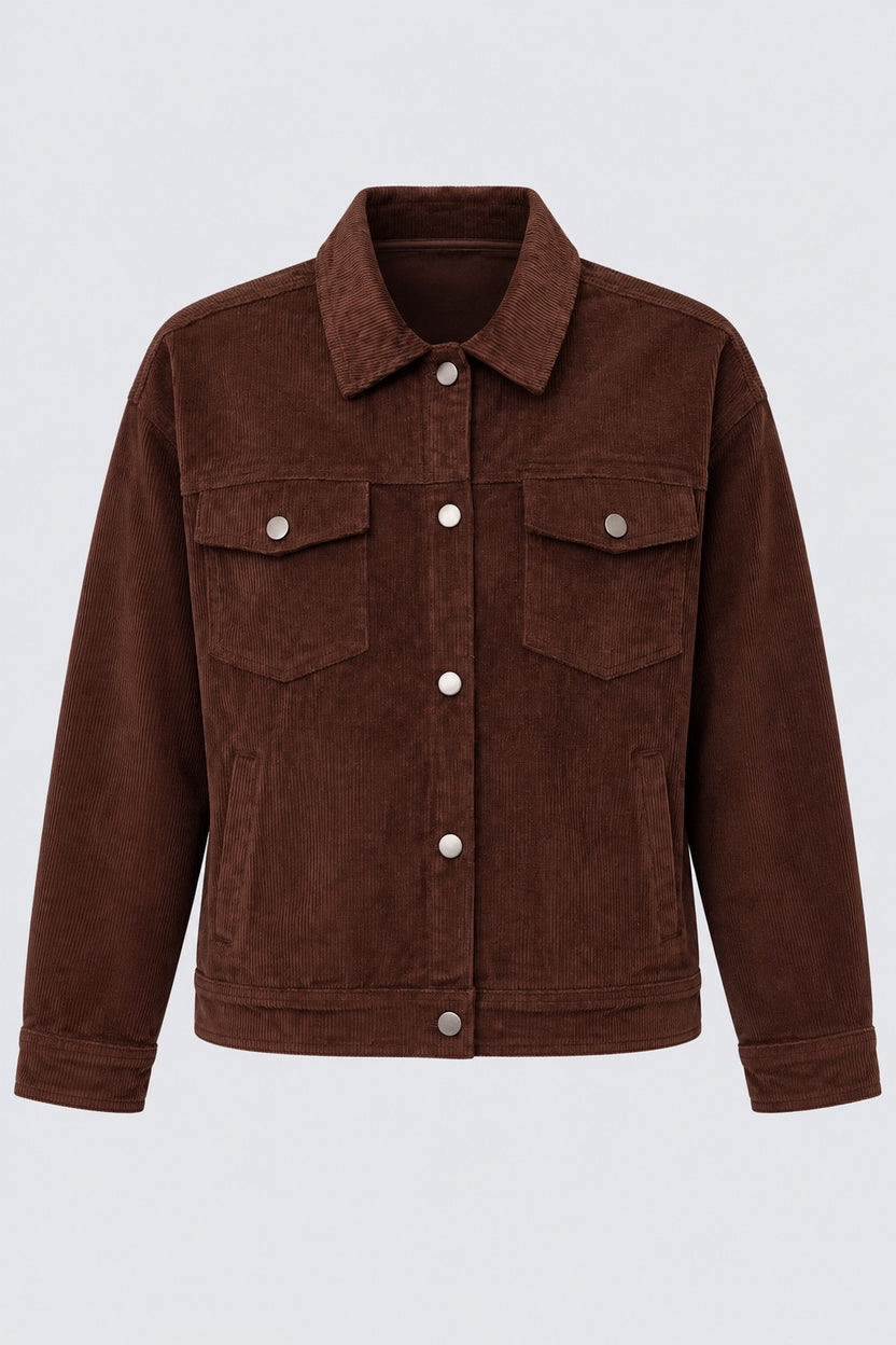 Womens Regular Fit Brown Corduroy Jacket - Image 7