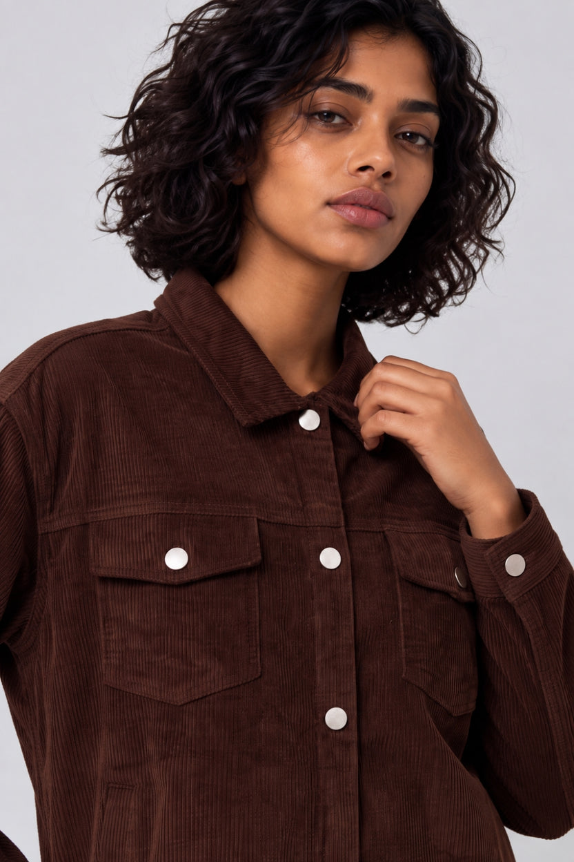 Womens Regular Fit Brown Corduroy Jacket - Image 9