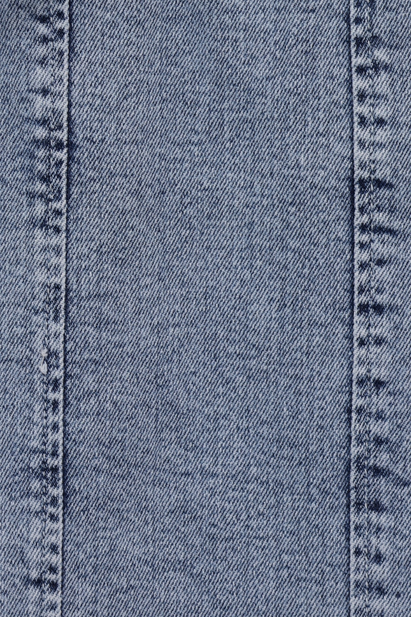 Womens Solid Light Blue Denim Puff Sleeve Dress - Image 7