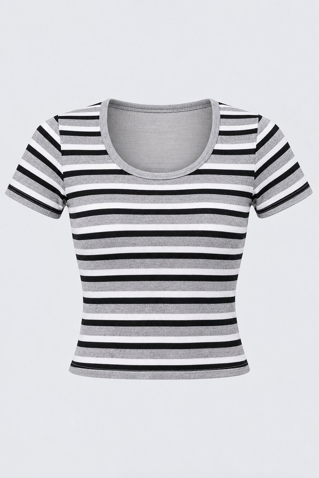 Womens Striped Print Ribbed Crop Top with Built-In Bra - Image 7