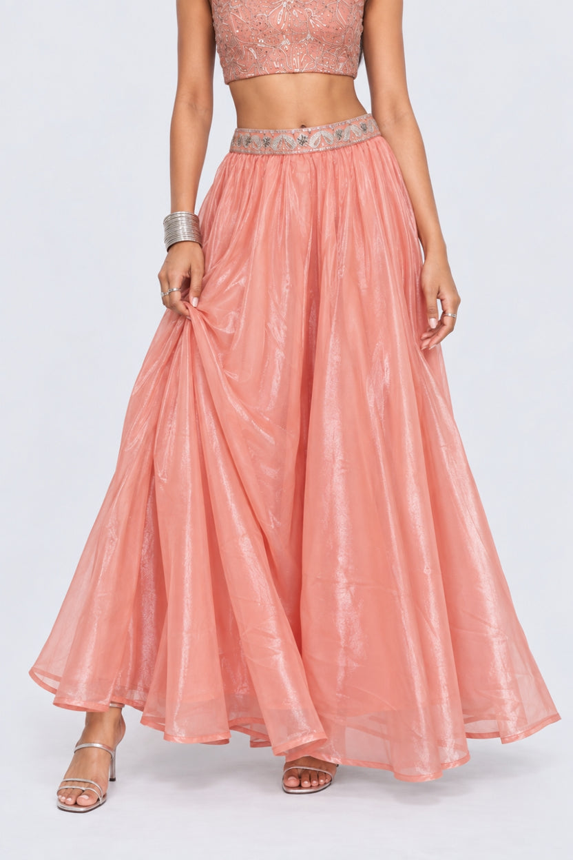 Womens Flared Peach Embroidered Skirt - Image 2