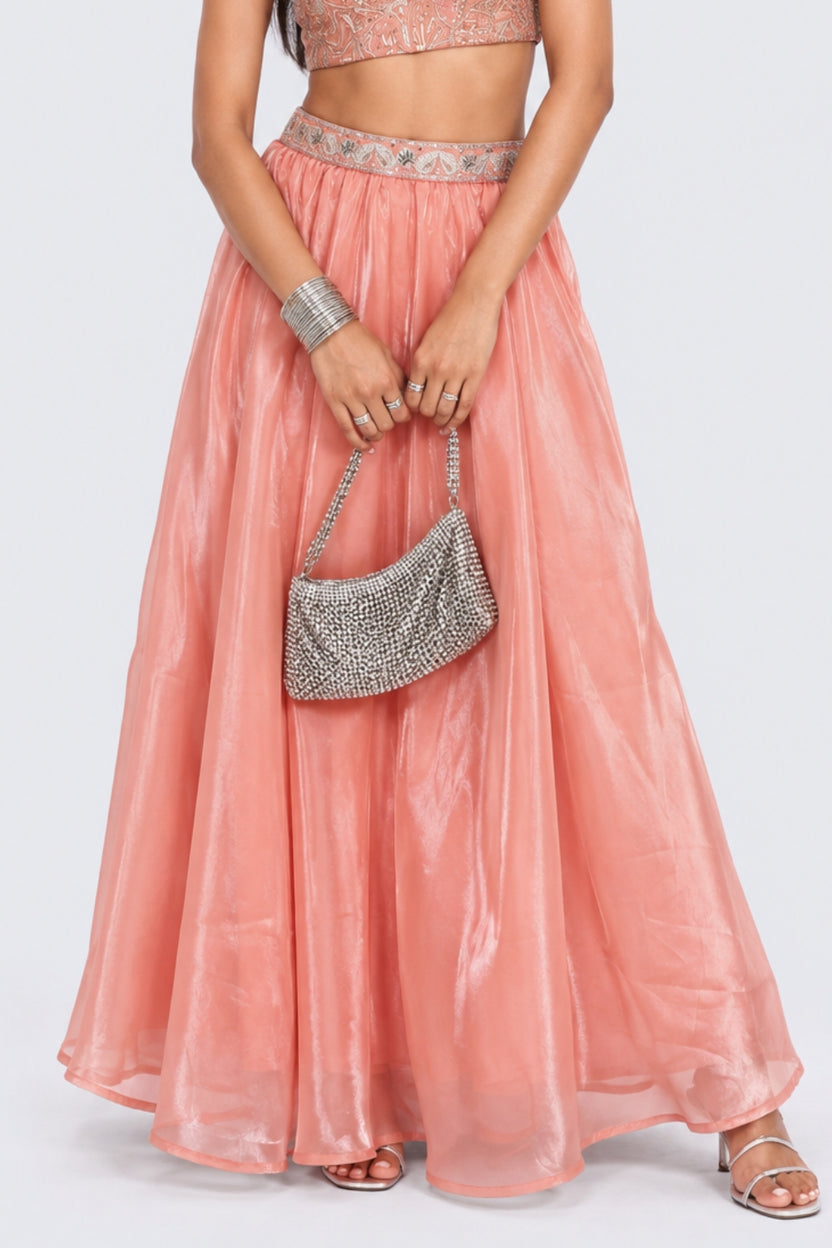 Womens Flared Peach Embroidered Skirt - Image 3
