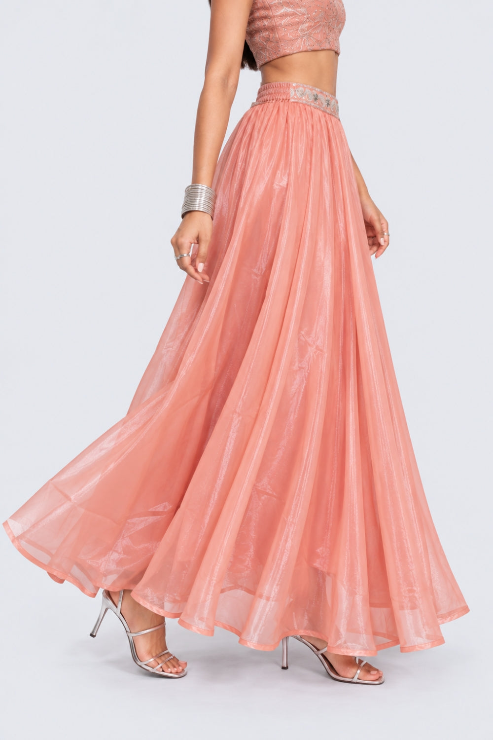 Womens Flared Peach Embroidered Skirt - Image 4