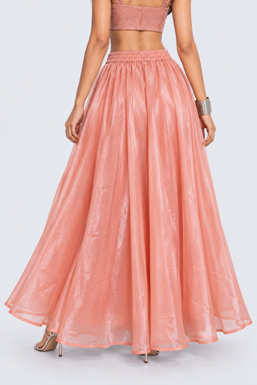 Womens Flared Peach Embroidered Skirt - Image 5