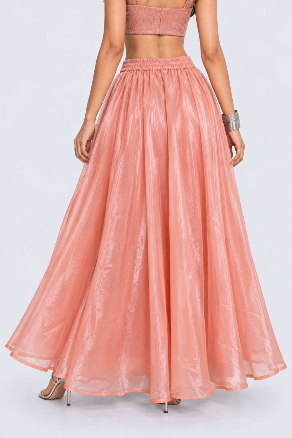 Womens Flared Peach Embroidered Skirt - Image 5