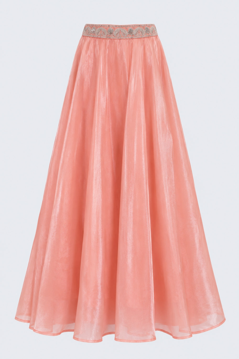 Womens Flared Peach Embroidered Skirt - Image 7