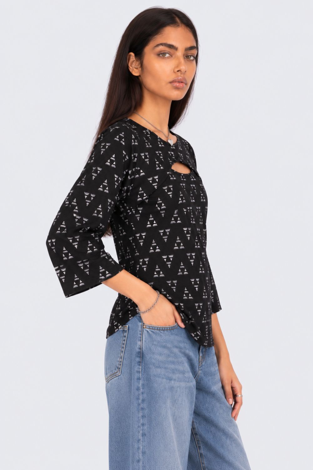 Womens Black Geometric Print Layered Top With Slip - Image 4