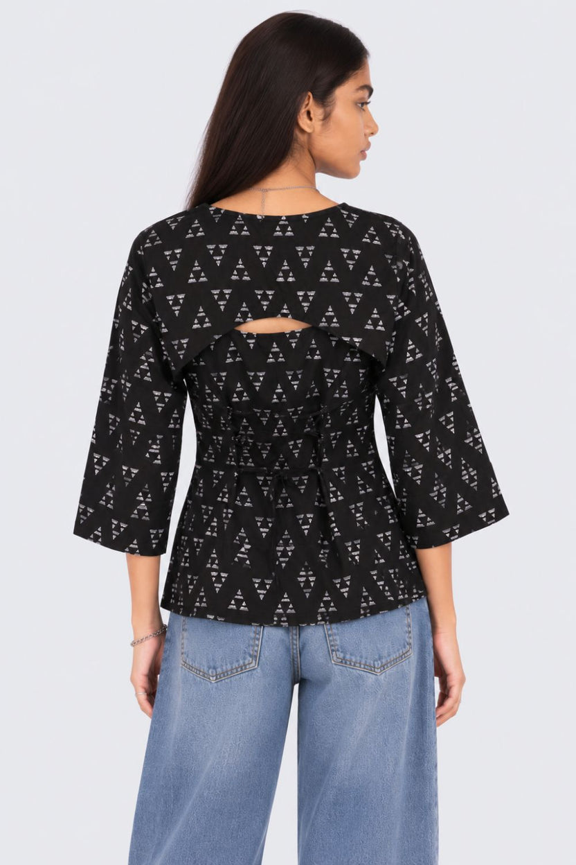 Womens Black Geometric Print Layered Top With Slip - Image 5
