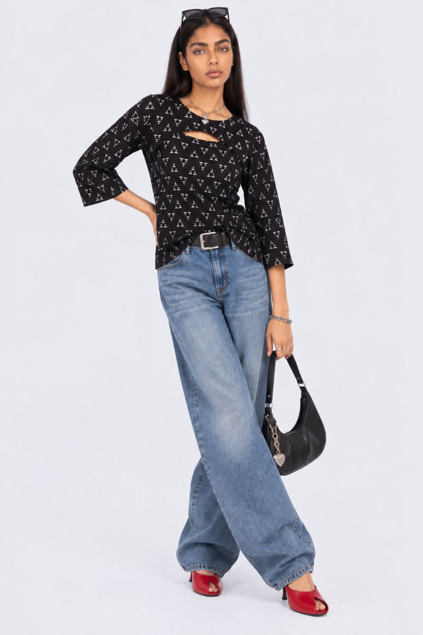 Womens Black Geometric Print Layered Top With Slip - Image 6