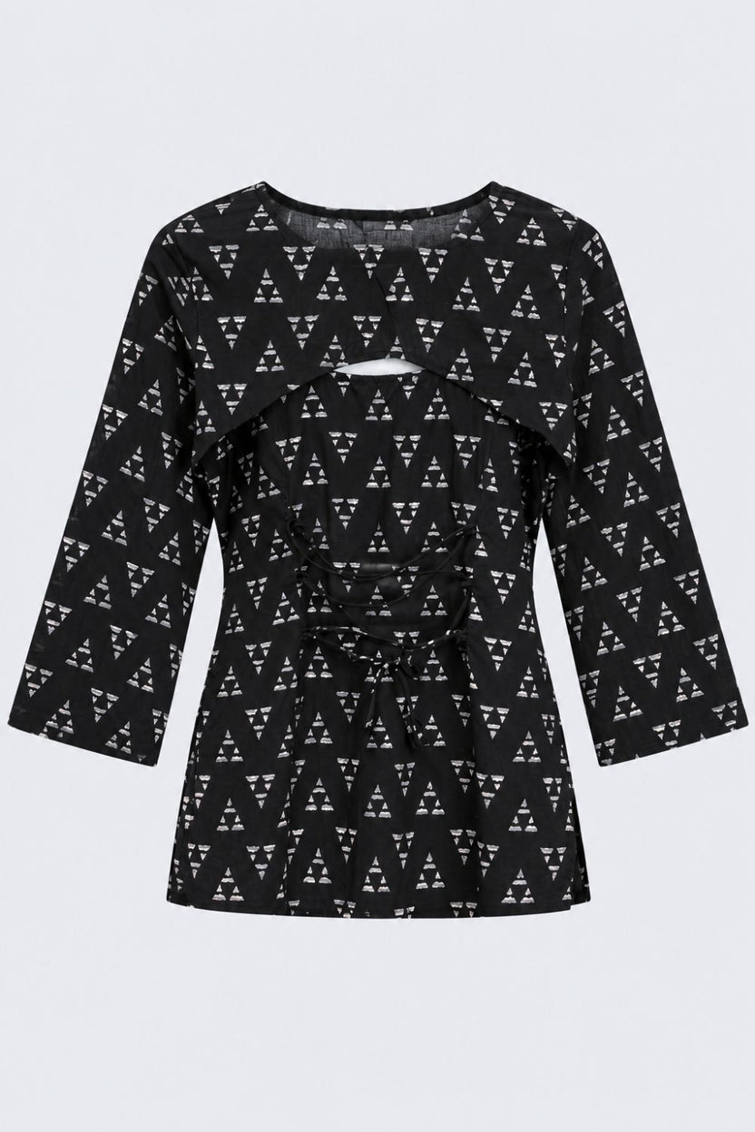 Womens Black Geometric Print Layered Top With Slip - Image 7