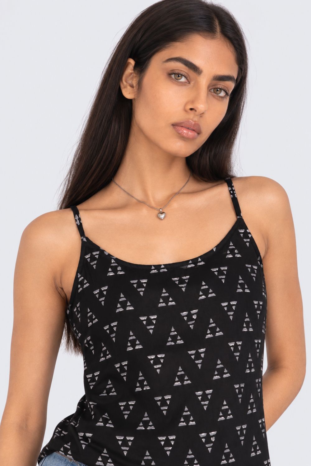 Womens Black Geometric Print Layered Top With Slip - Image 9