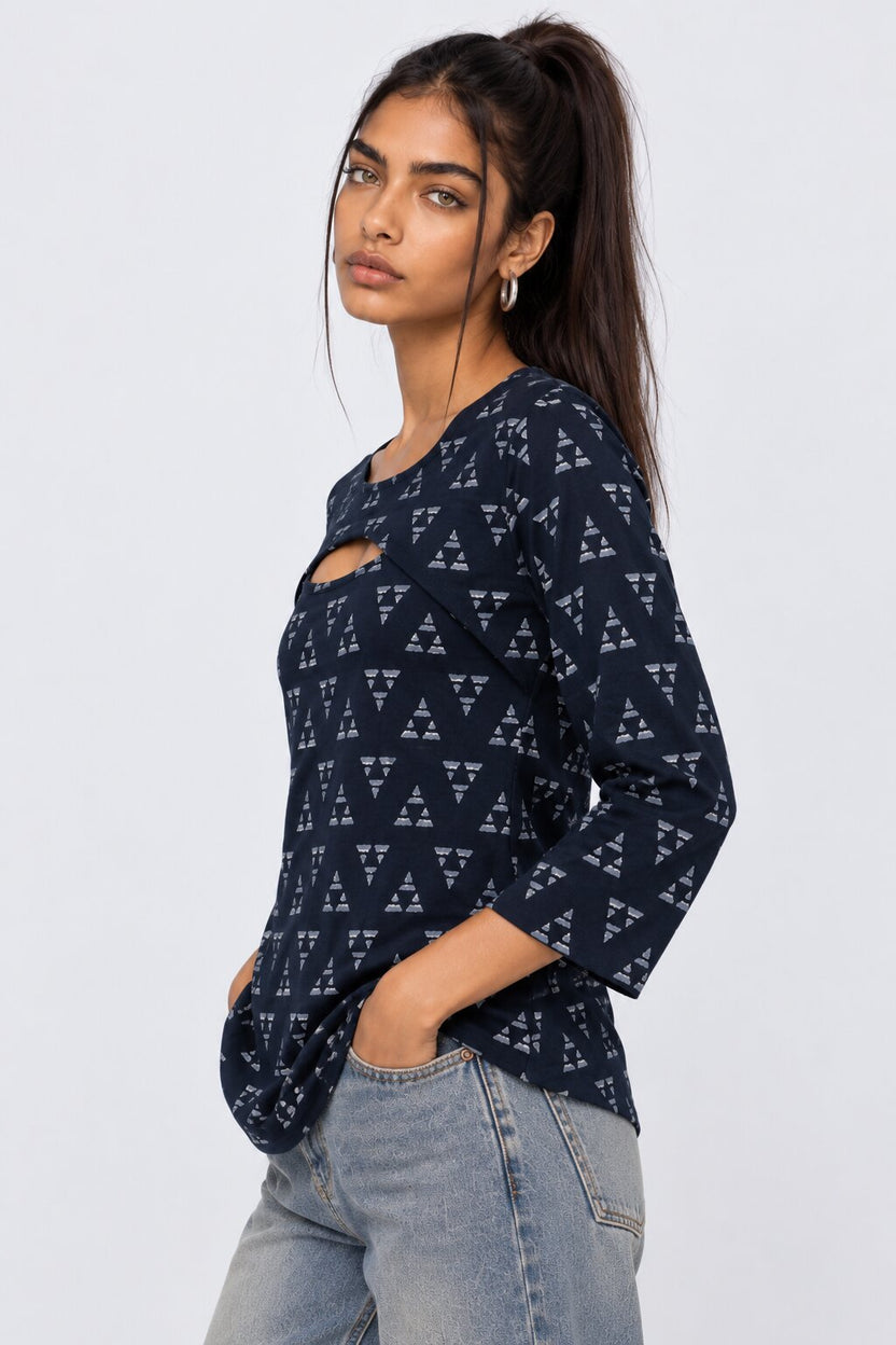 Womens Navy Geometric Print Layered Top With Slip - Image 4
