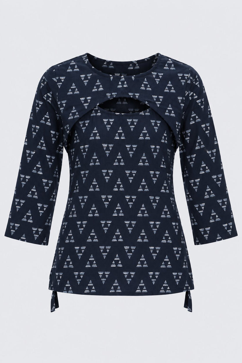 Womens Navy Geometric Print Layered Top With Slip - Image 7