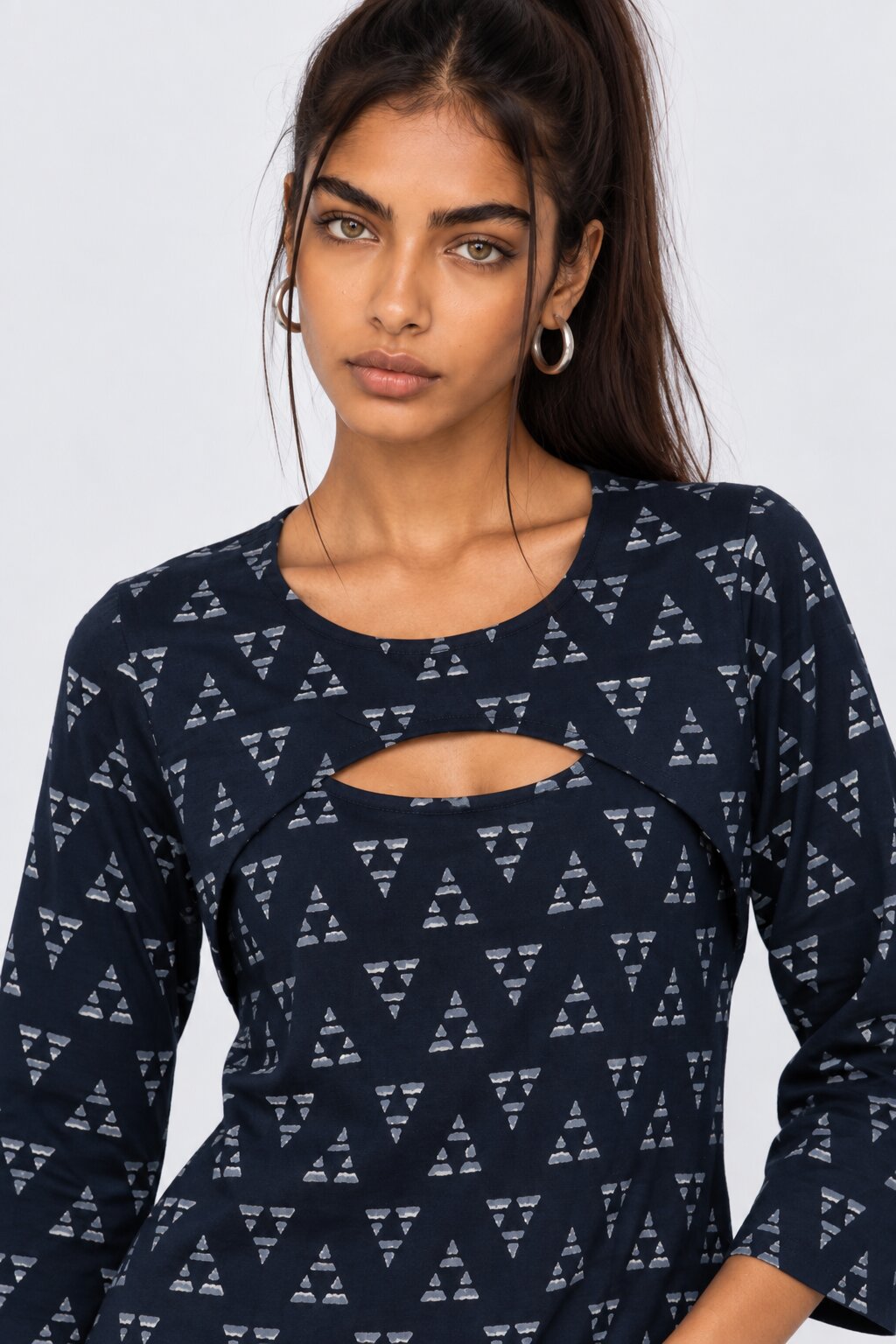 Womens Navy Geometric Print Layered Top With Slip - Image 9