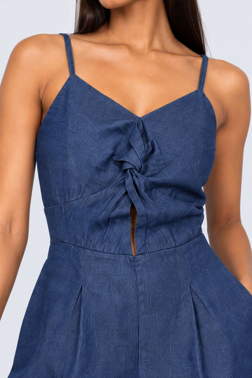Womens Blue Tie Front Denim Jumpsuit - Image 3