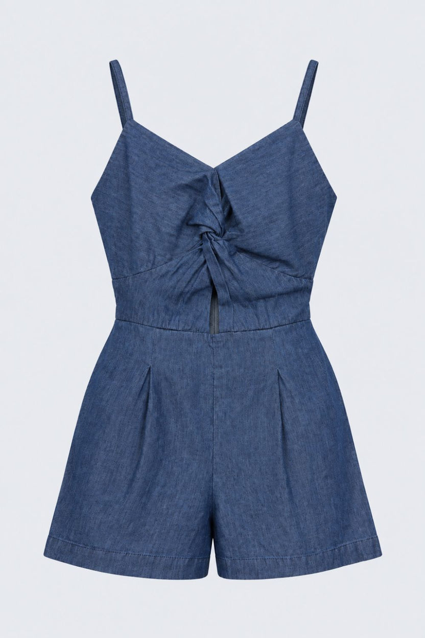 Womens Blue Tie Front Denim Jumpsuit - Image 7