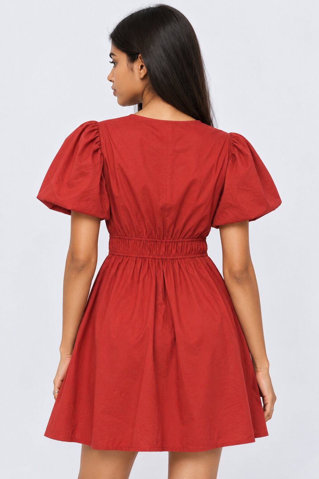 Womens Red Embroidered Puff Sleeve Dress - Image 5