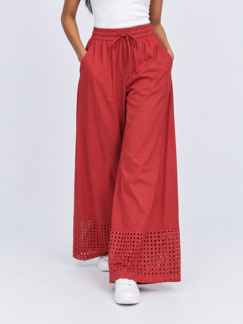 Womens Red Cutwork Hem Wide Leg Pant - Image 2