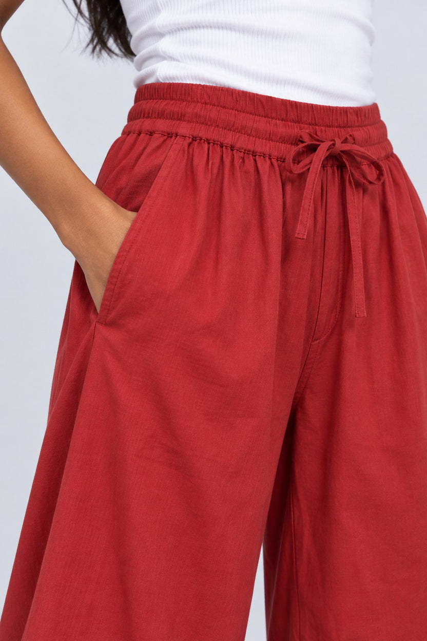 Womens Red Cutwork Hem Wide Leg Pant - Image 3