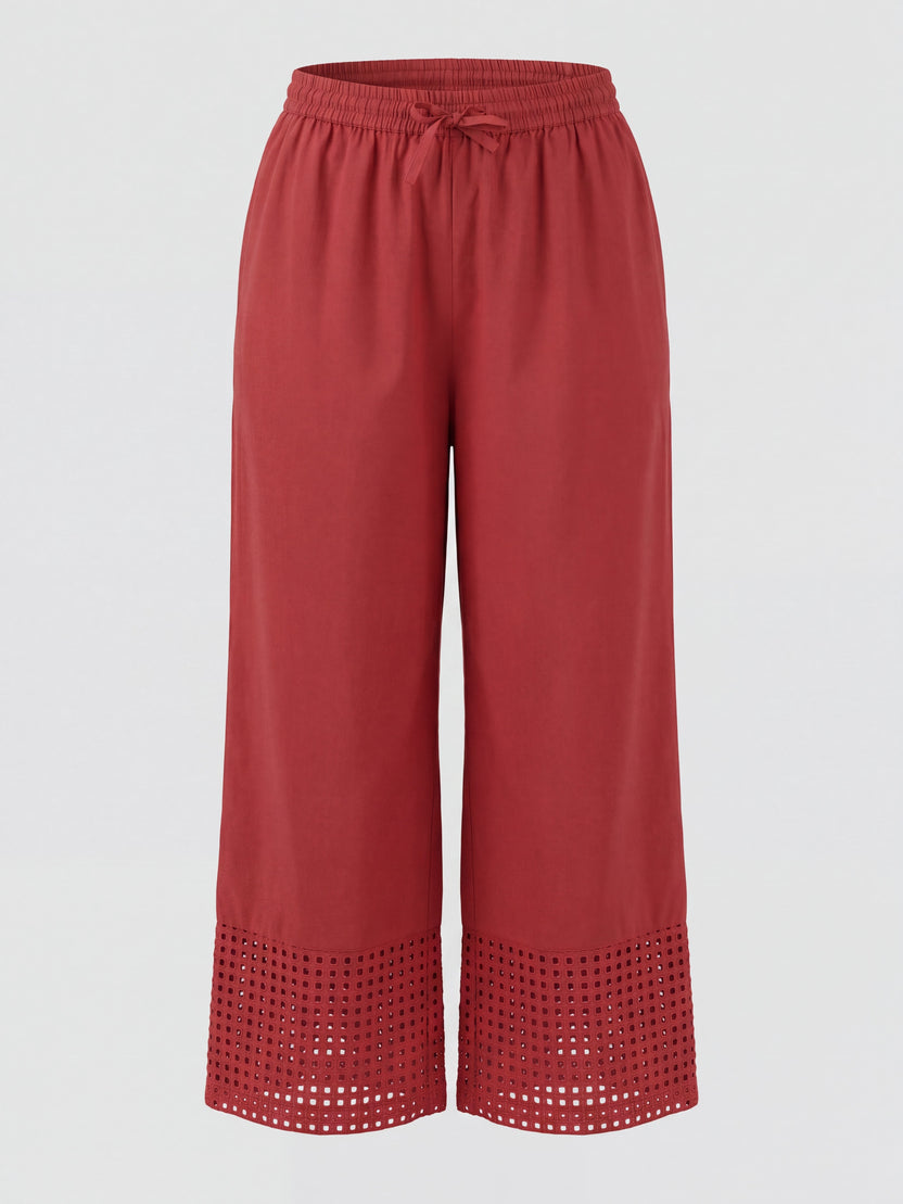 Womens Red Cutwork Hem Wide Leg Pant - Image 7