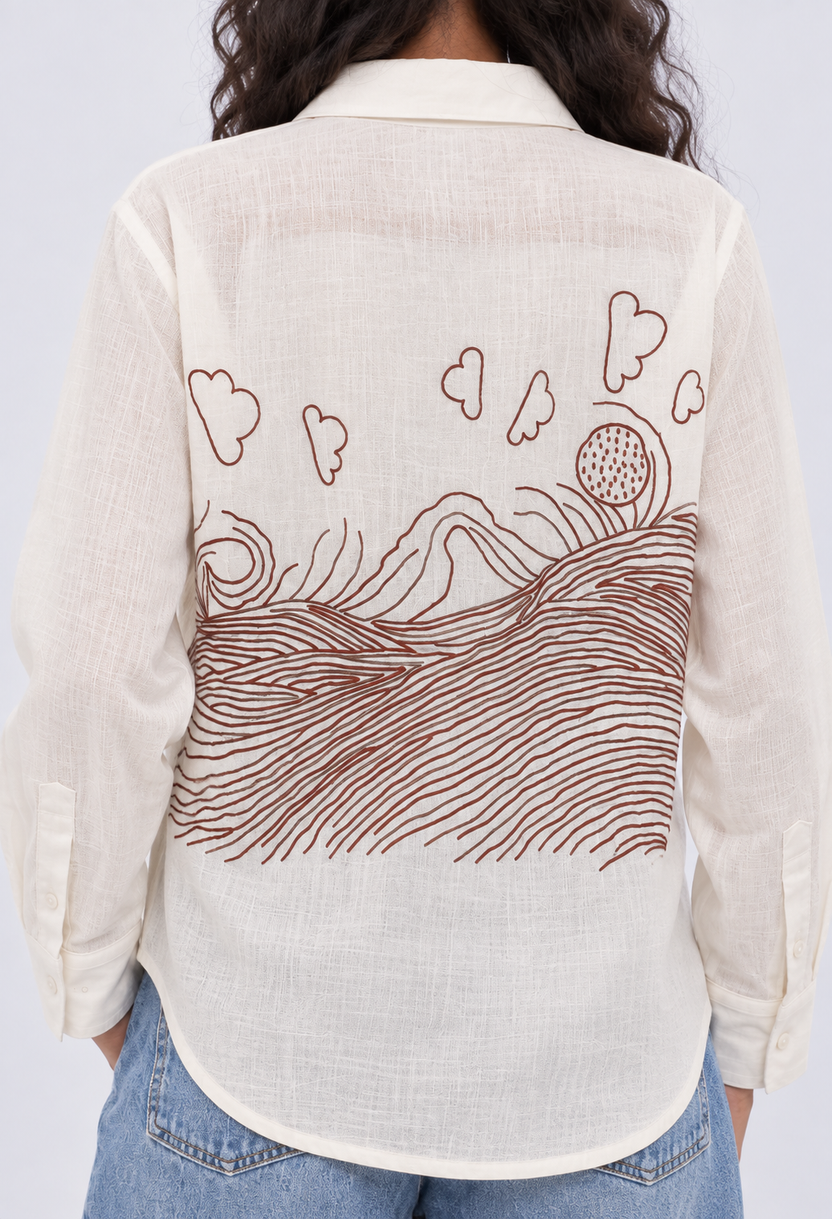 Womens Off White Scenic Back Embroidered Shirt - Image 3