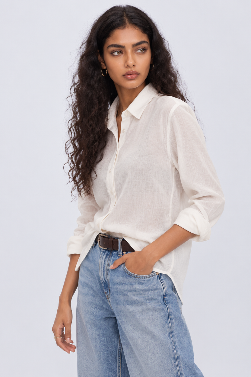 Womens Off White Scenic Back Embroidered Shirt - Image 4