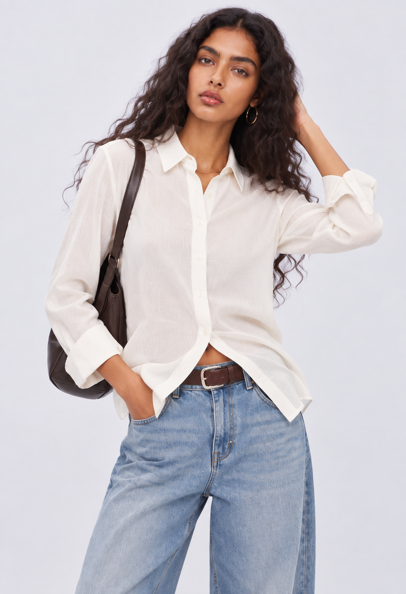 Womens Off White Scenic Back Embroidered Shirt - Image 5
