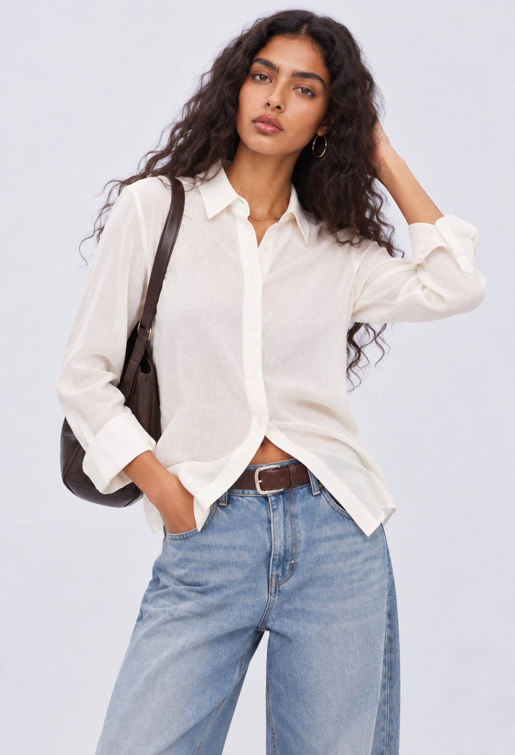 Womens Off White Scenic Back Embroidered Shirt - Image 5