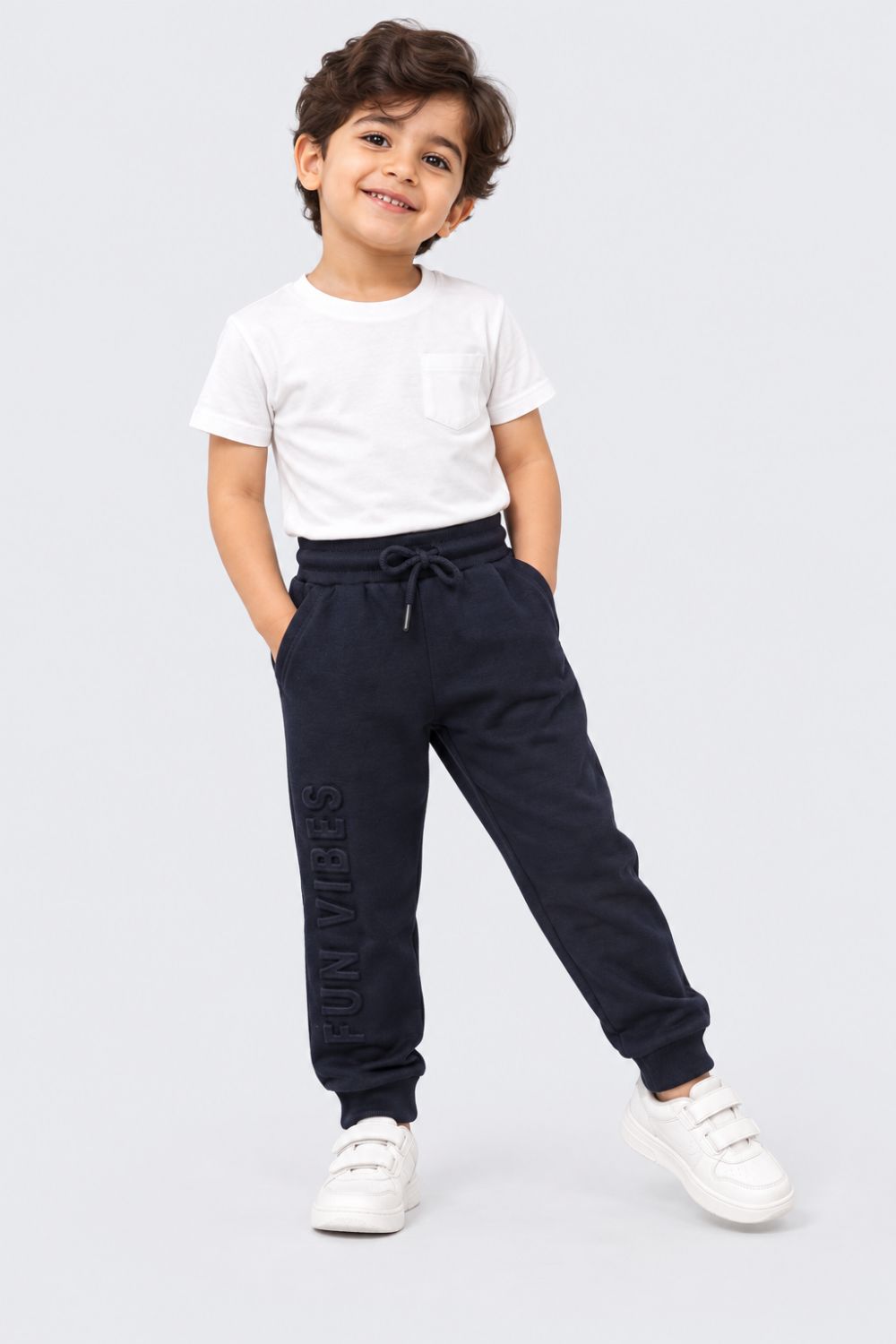 Boys Navy Regular Fit Typography Print Jogger - Image 1
