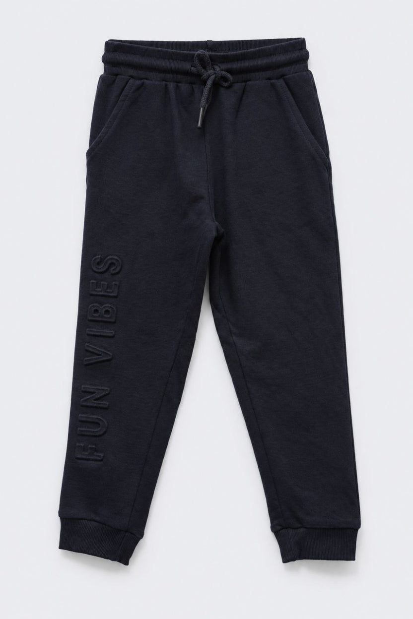 Boys Navy Regular Fit Typography Print Jogger - Image 2