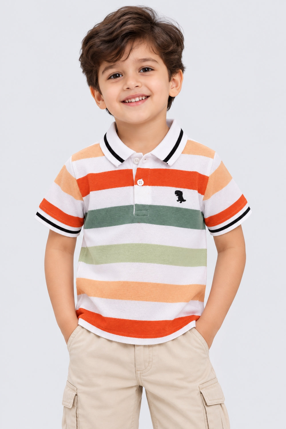 Boys Multi-coloured Striped Polo T-Shirt - Image 1