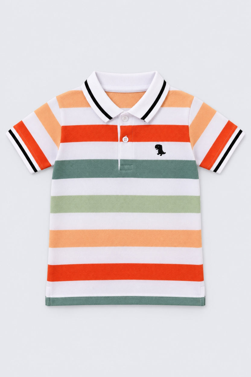 Boys Multi-coloured Striped Polo T-Shirt - Image 2