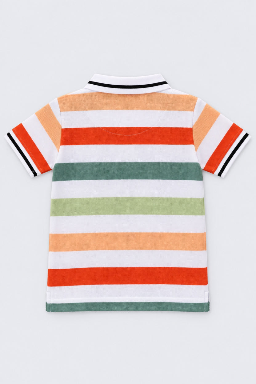 Boys Multi-coloured Striped Polo T-Shirt - Image 3