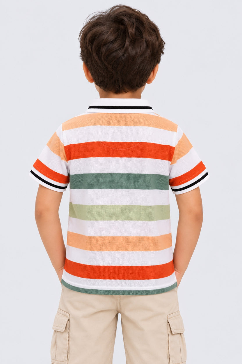 Boys Multi-coloured Striped Polo T-Shirt - Image 4