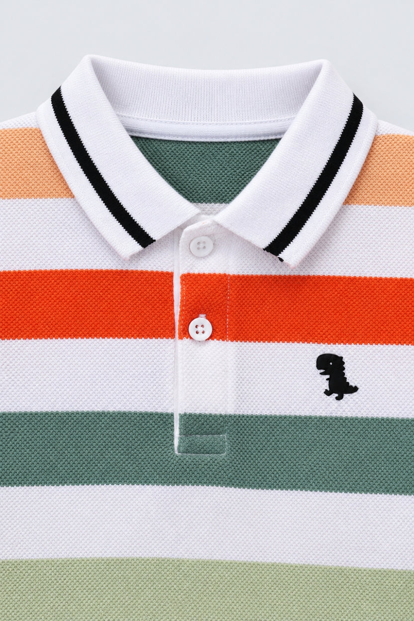 Boys Multi-coloured Striped Polo T-Shirt - Image 6