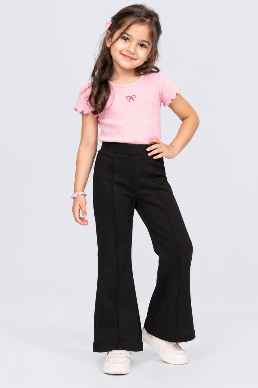 Girls Black Flared Solid Pant - Image 1