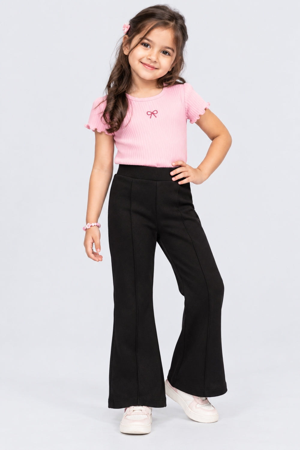 Girls Black Flared Solid Pant - Image 1