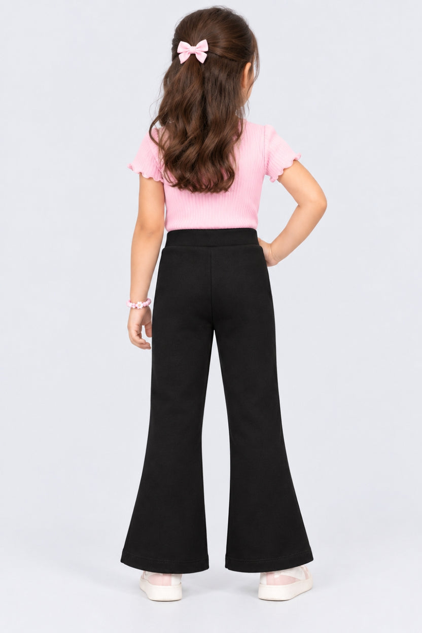 Girls Black Flared Solid Pant - Image 4