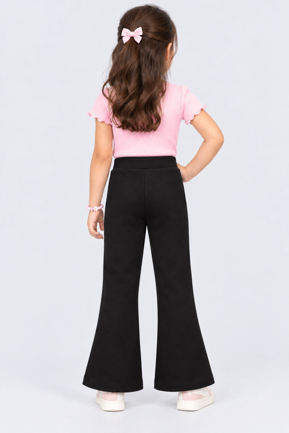 Girls Black Flared Solid Pant - Image 4