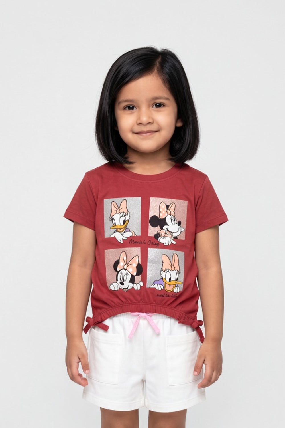 Girls Red Relaxed Fit Minnie & Daisy Print Top - Image 1