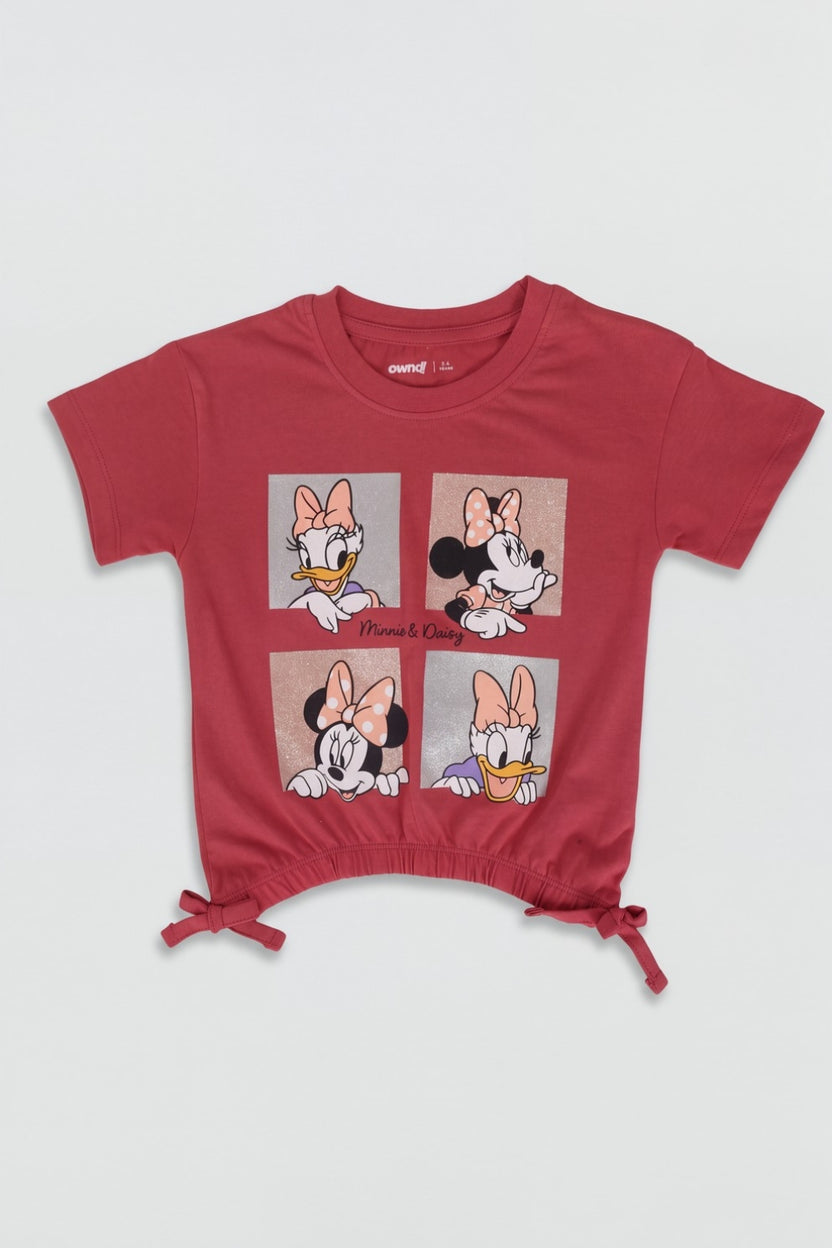 Girls Red Relaxed Fit Minnie & Daisy Print Top - Image 2